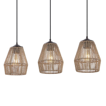 Ibiza Island 30" Seagrass/Metal Bohemian Coastal LED Pendant - JONATHAN Y